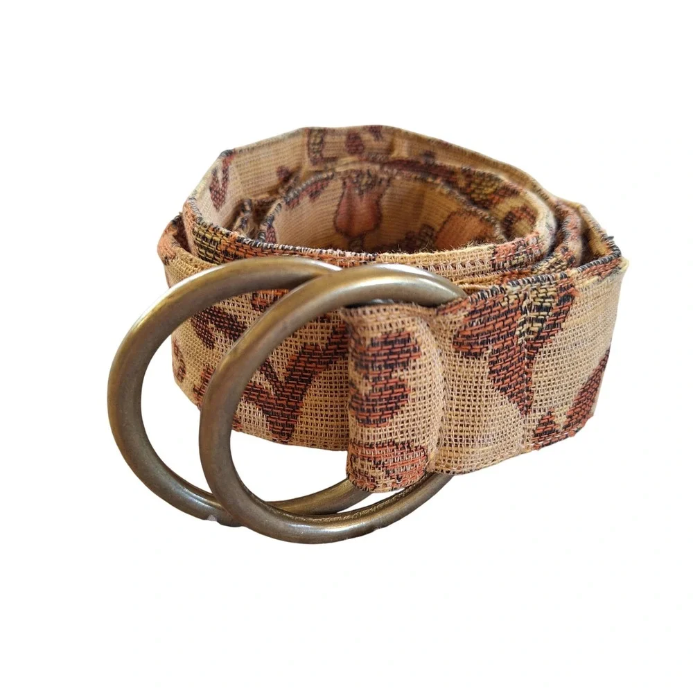 Canterbury Vtg Belt Boho Earthy 1970s Tapestry Double O Ring Large FLAW READ